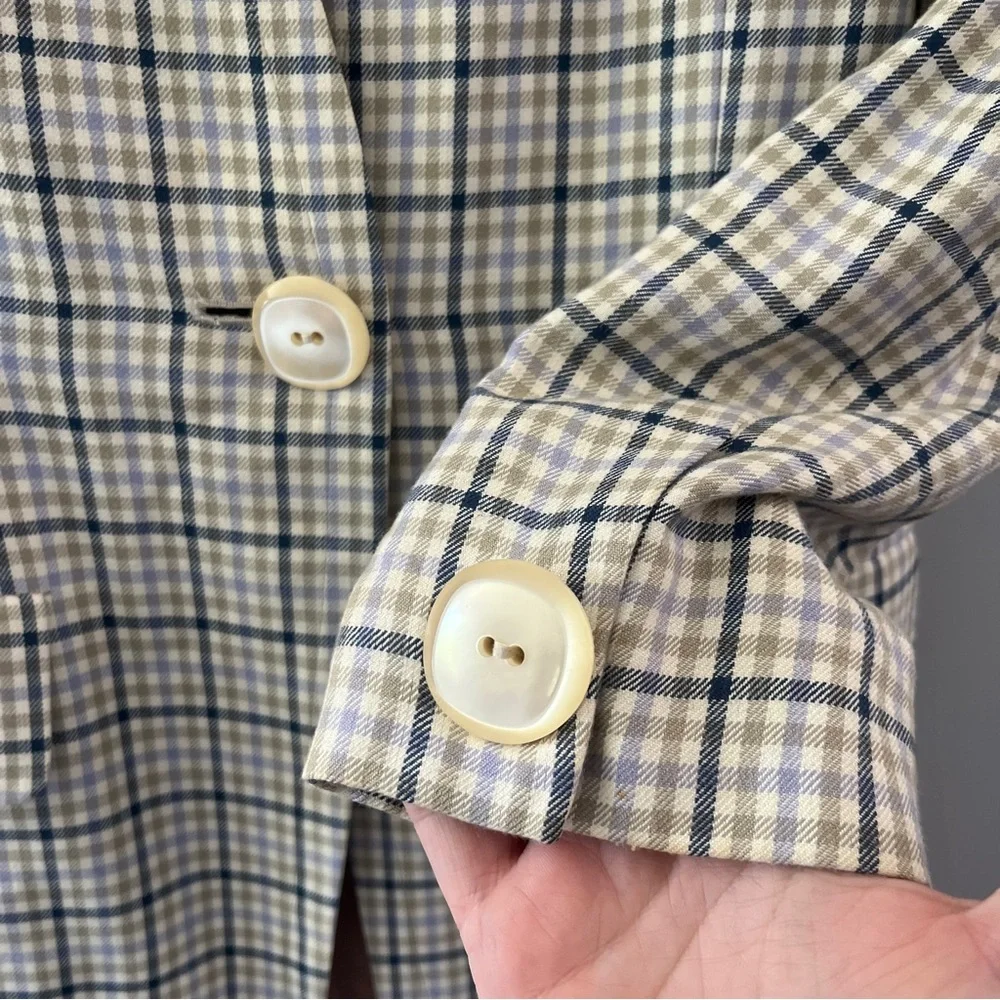 Vintage Alvin Bell Long Blazer Jacket Plaid Collarless Womens Size 10